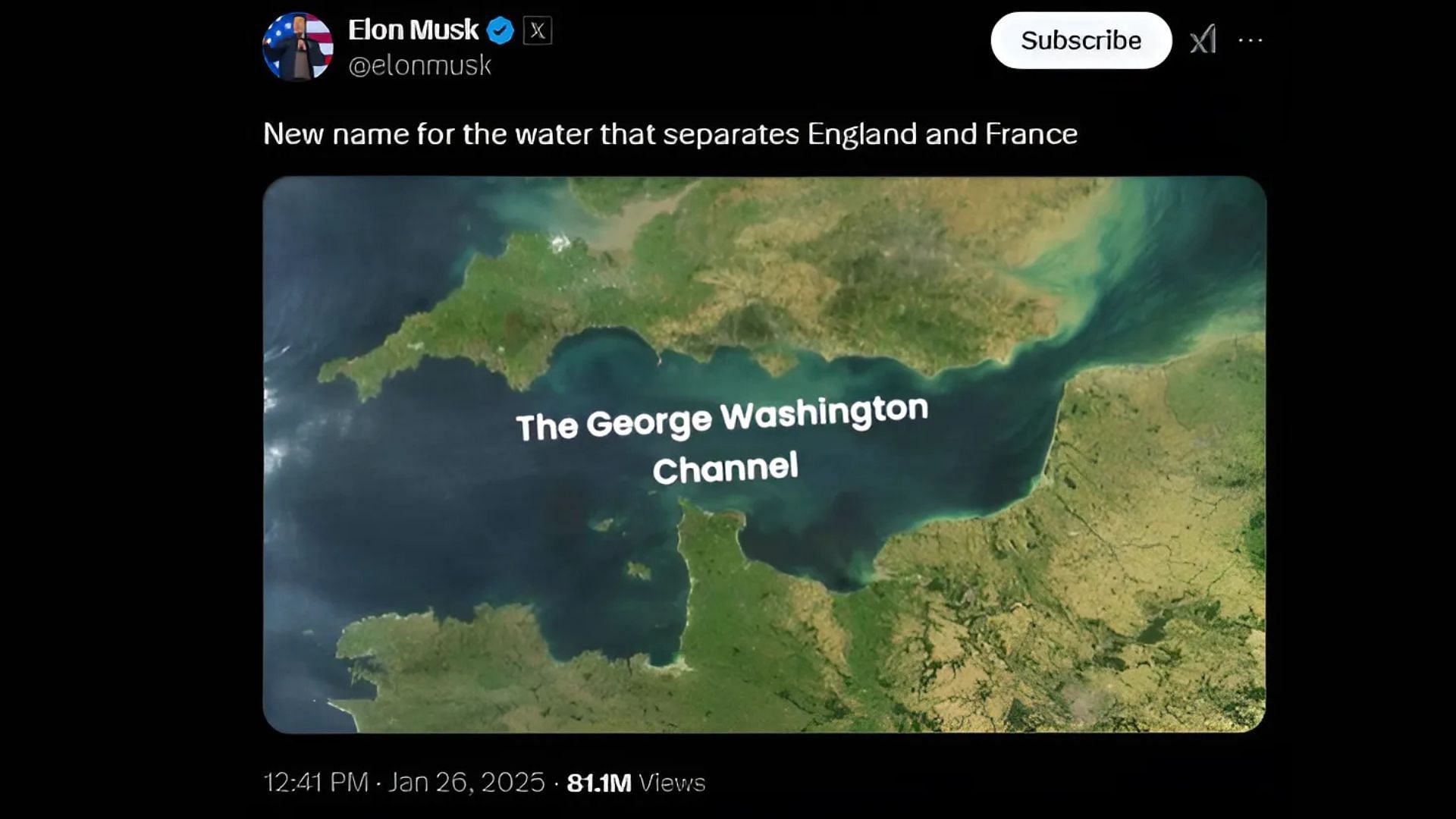 Elon Musk suggests renaming the English Channel (Image via X/@elonmusk)