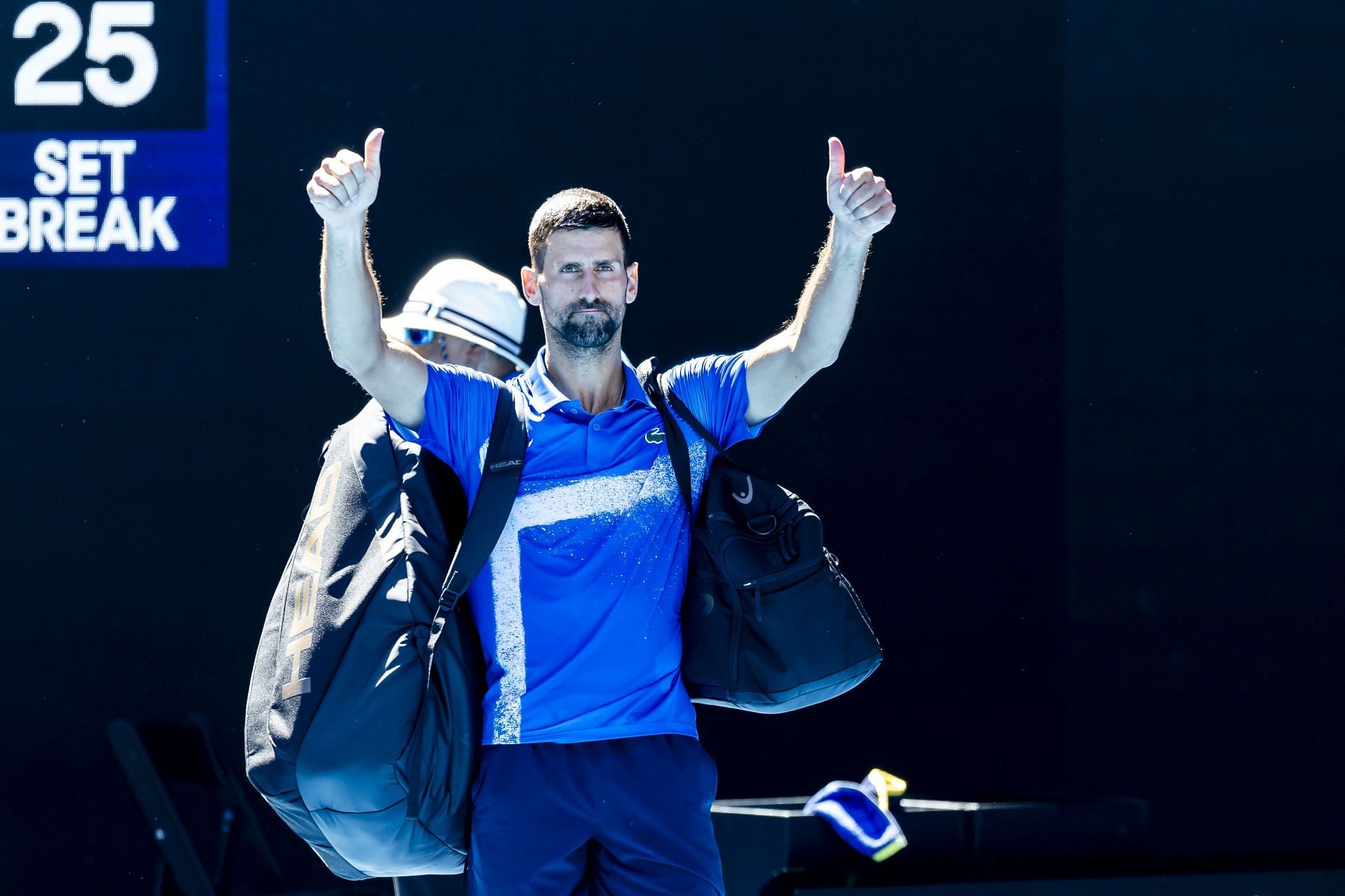 Novak Djokovic reacts after exiting Australian Open SFs due to injury (Source: Getty)