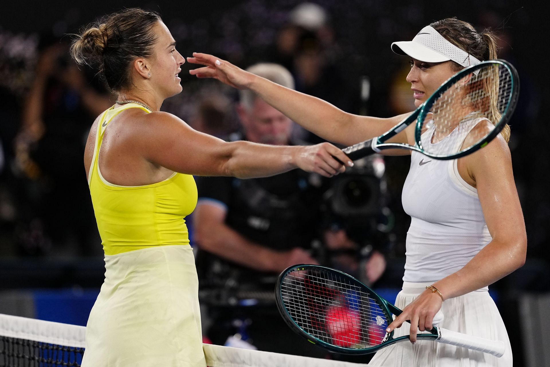 Aryna Sabalenka and Paula Badosa (in white) at the 2025 Australian Open - Day 12 - Source: Getty