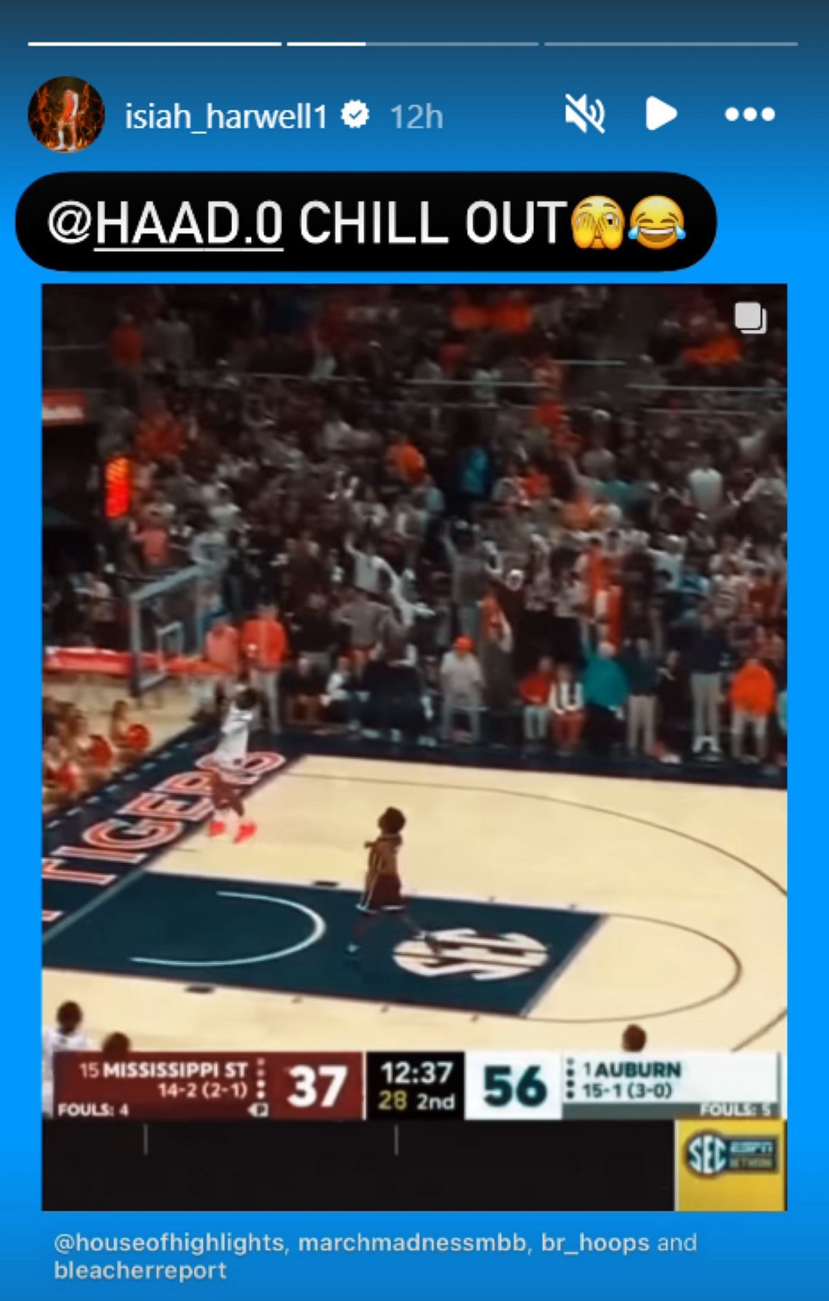 Houston signee Isiah Harwell drops 2-word reaction to Auburn&#039;s Tahaad Pettiford&#039;s windmill dunk against Mississippi State ((Image: IG/isiah_harwell11)