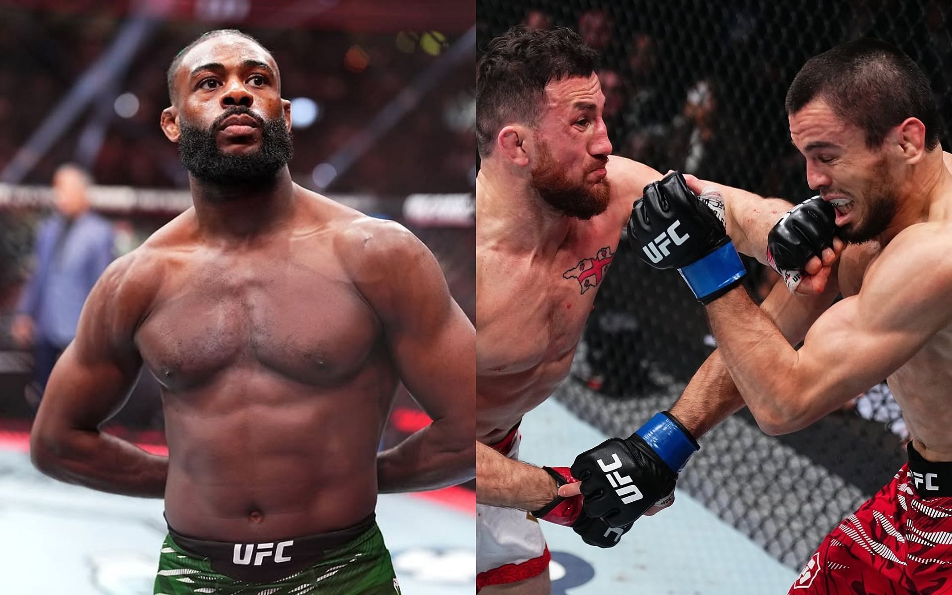 Aljamain Sterling (left) reacts to people being happy for Umar Nurmagomedov