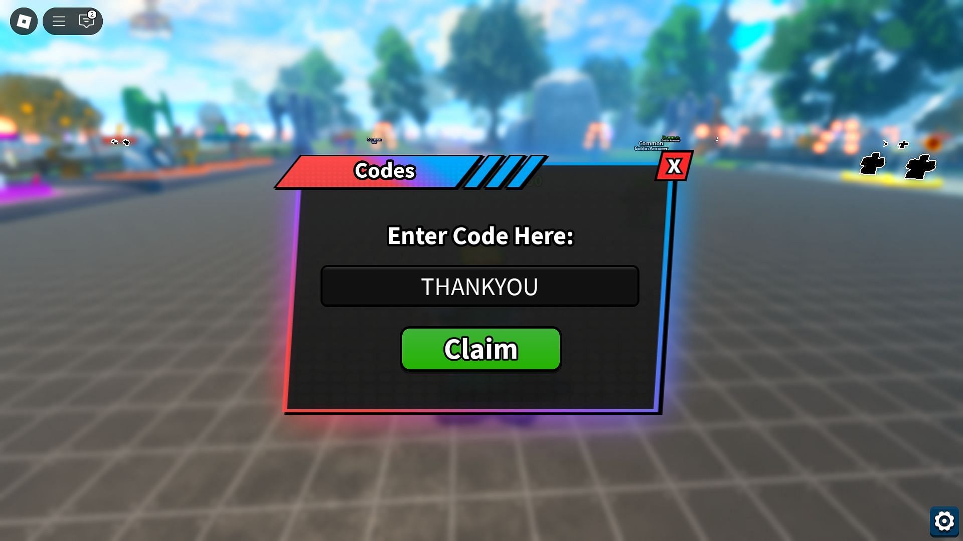 You must enter the codes here (Image via Roblox)