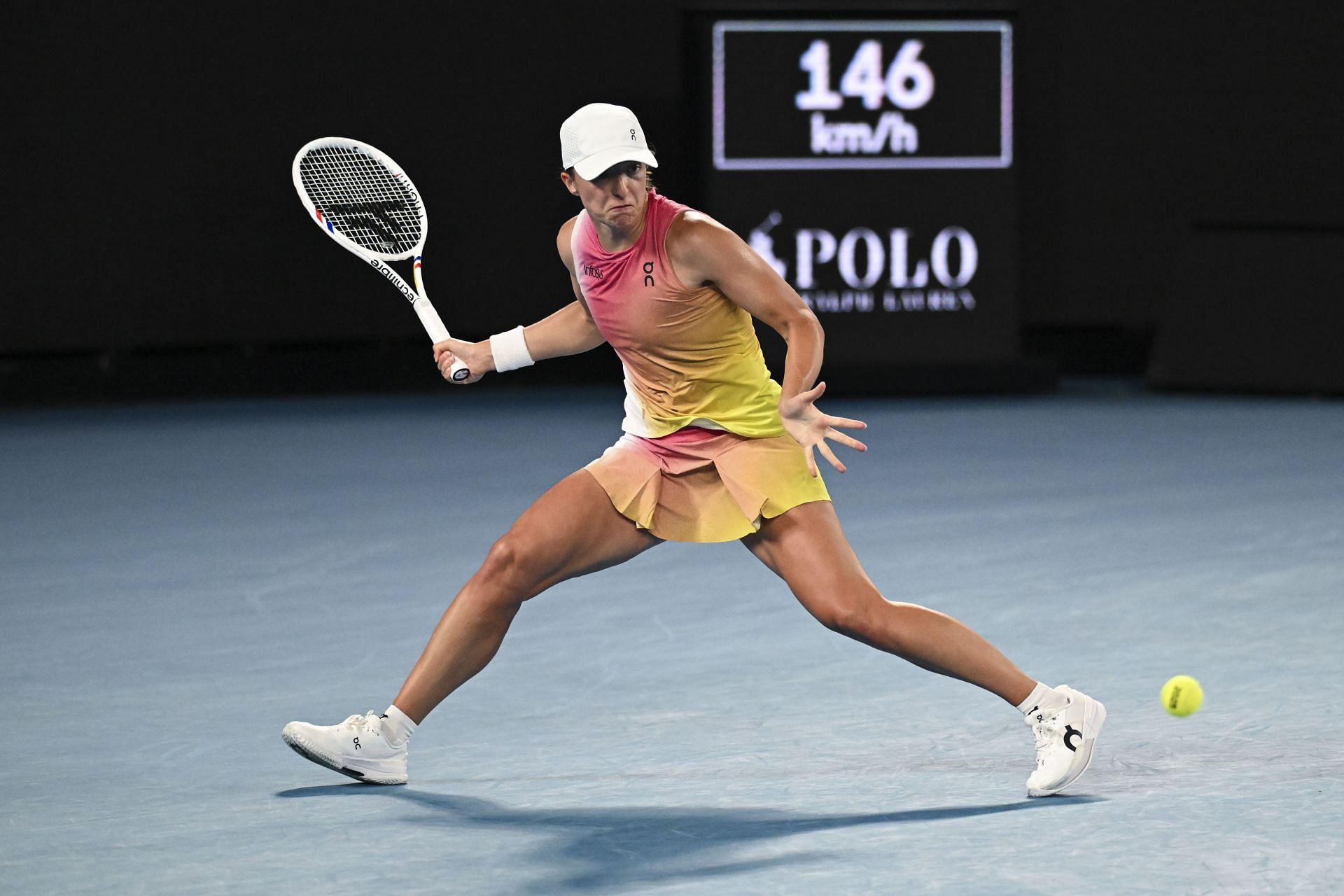 Iga Swiatek during a point at the semifinals of AO 25 - Source: Getty