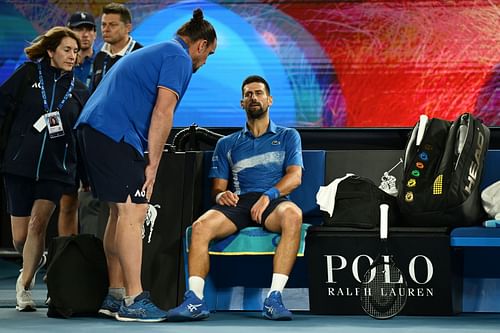 Novak Djokovic receiving treatment at the 2025 Australian Open [Image Source: Getty Images]