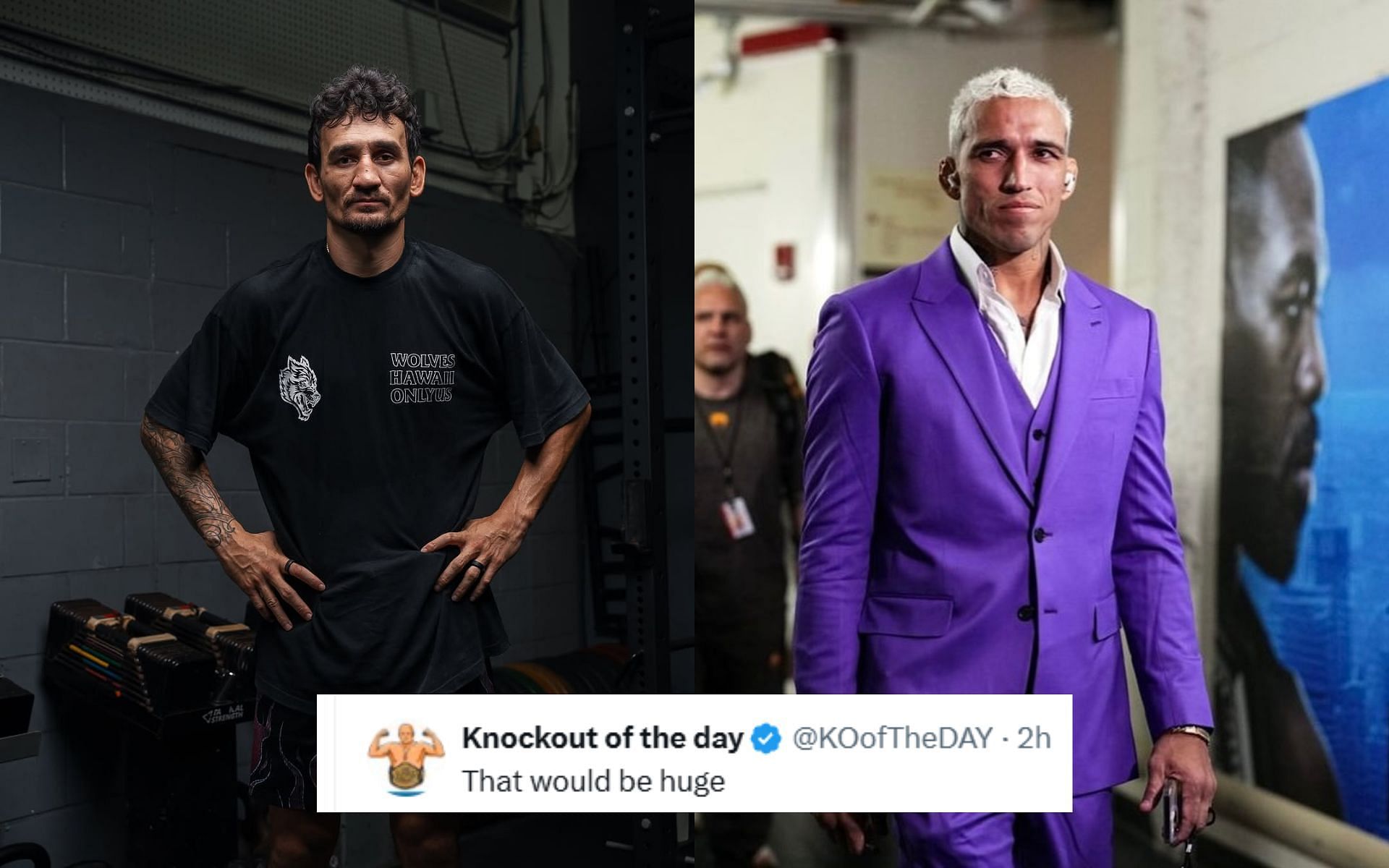 Fans react to a potential fight between Max Holloway (left) and Charles Oliveira (right). [Images courtesy: @blessedmma and @charlesdobronxs on Instagram]