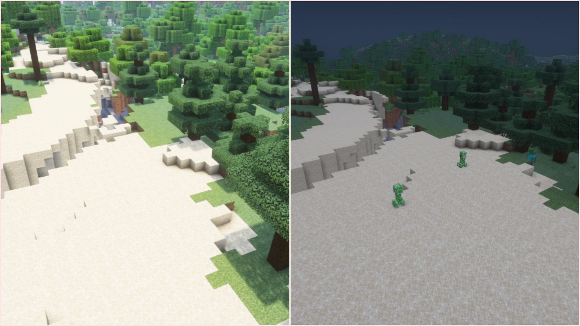 Hostile mobs spawn on blocks with zero light level with a mob cap of 70 around a player (Image via Mojang Studios)