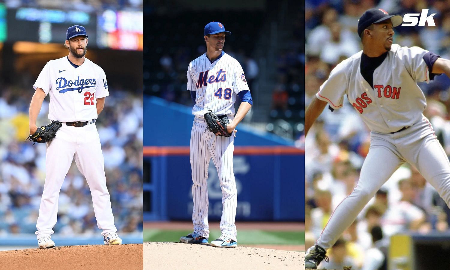 Clayton Kershaw (left), Jacob deGrom (center), and Pedro Martinez (right) (Getty)