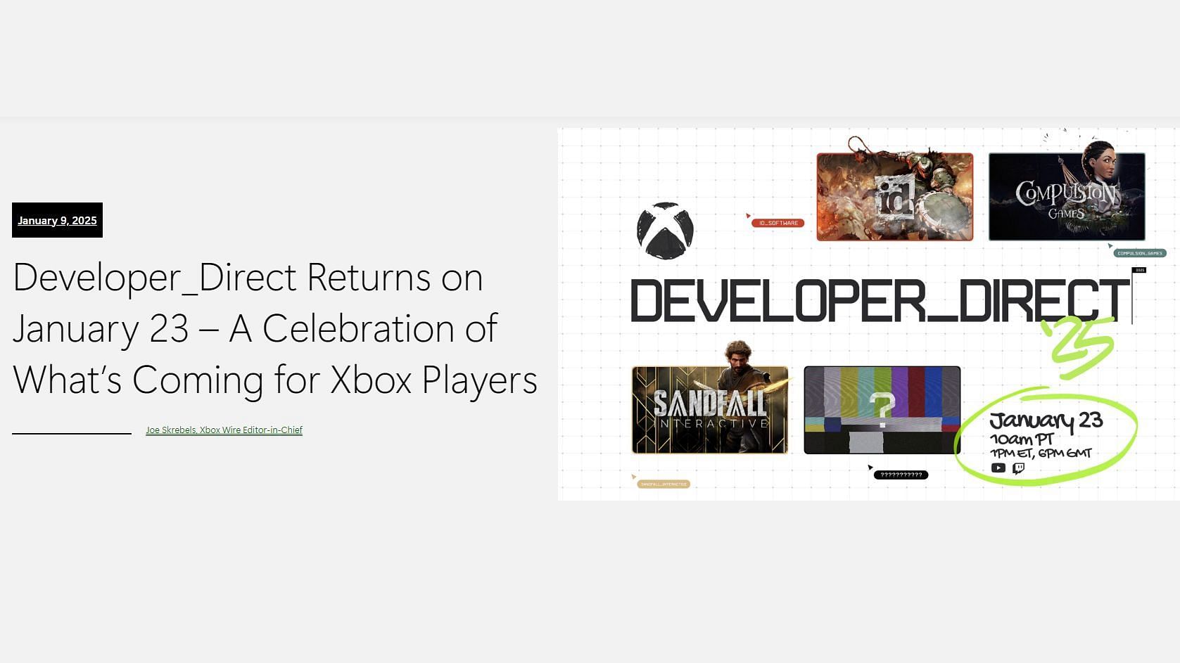 List of games to be revealed at Xbox Developer Direct 2025 (Image via Xbox)