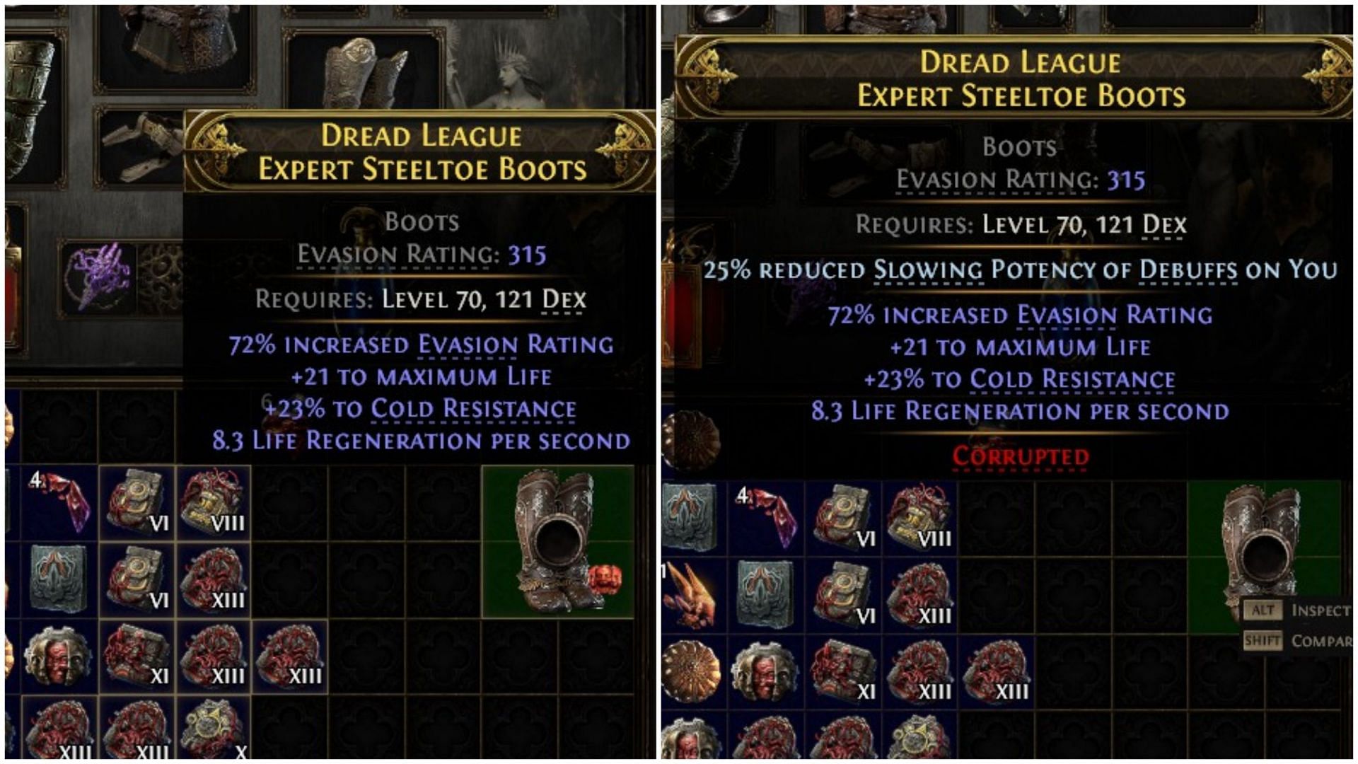 Before vs after applying Vaal Orb on a Rare item (Image via GGG)