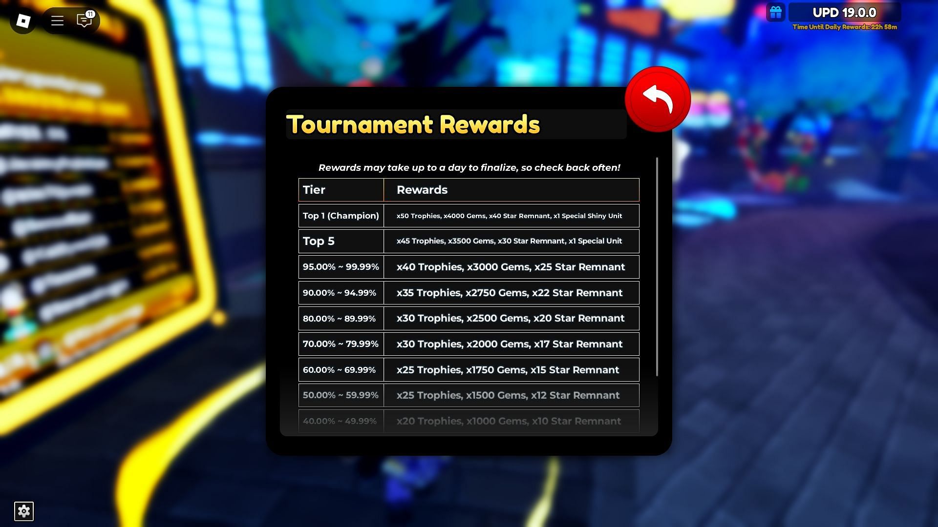 Tournament rewards (Image via Roblox)