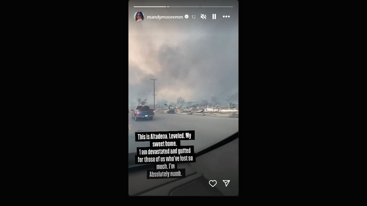 Mandy Moore talks about the LA fire on Instagram (image via instagram/@mandymoorem)