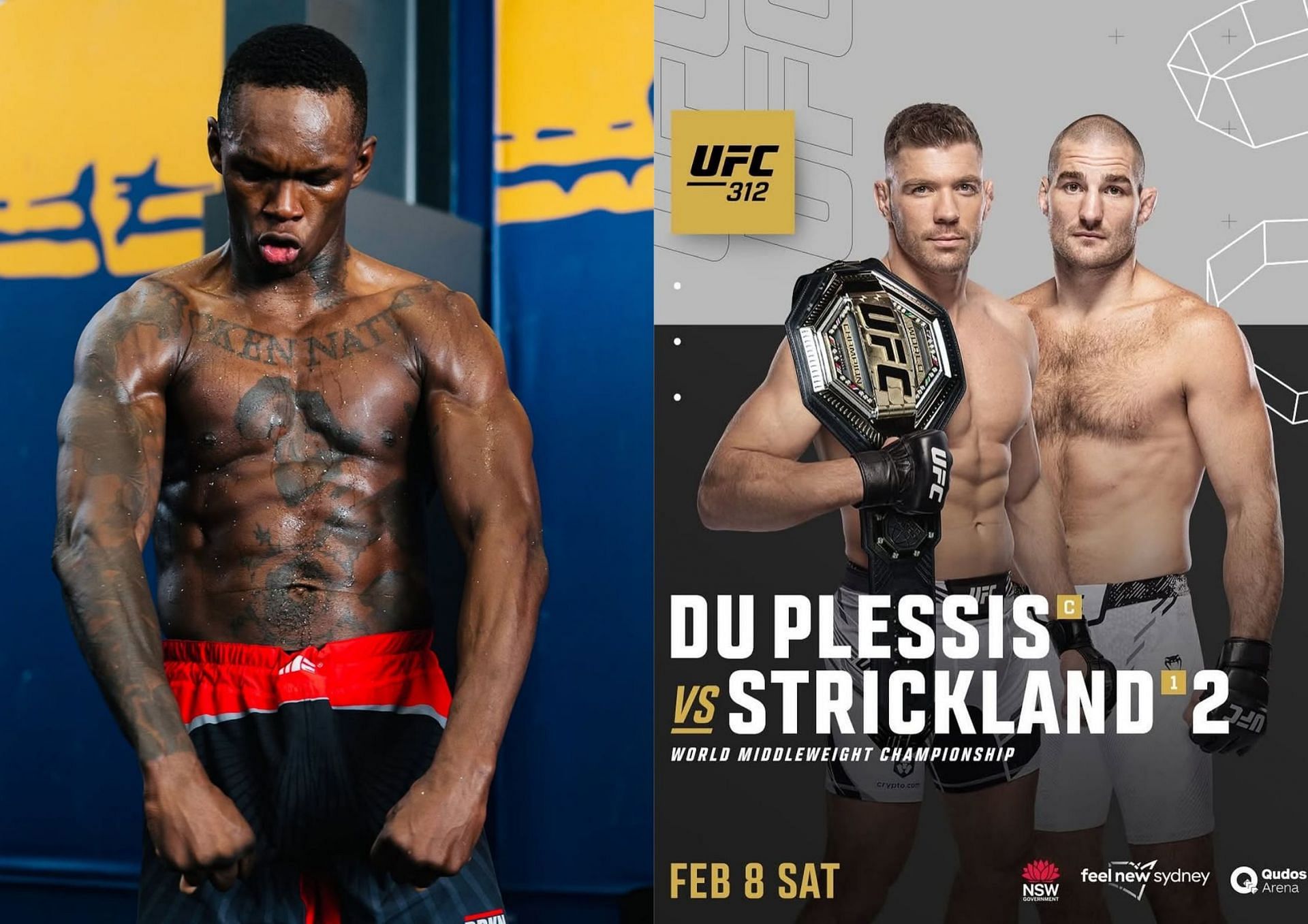 Israel Adesanya (left) talks about a potential face-off with Dricus Du Plessis or SeanStrickland (right) [Image sourced from 