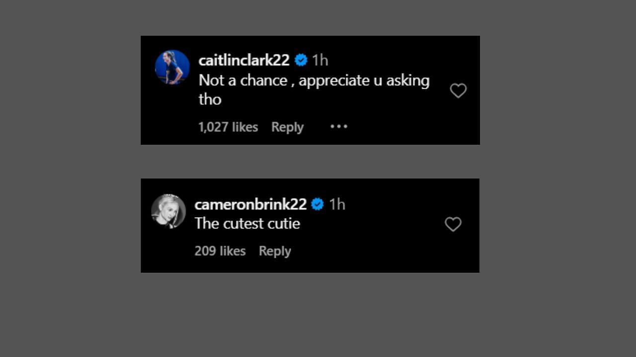 Cameron Brink and Caitlin Clark comment on Lexie Hull&#039;s IG post. (Credits: @lexiehull/Instagram)