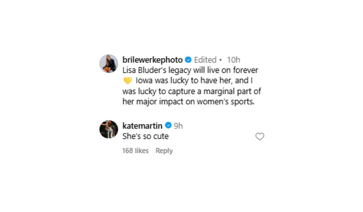 Kate Martin reacts to Bri&#039;s post on Instagram (via @brilewerkephoto on IG)