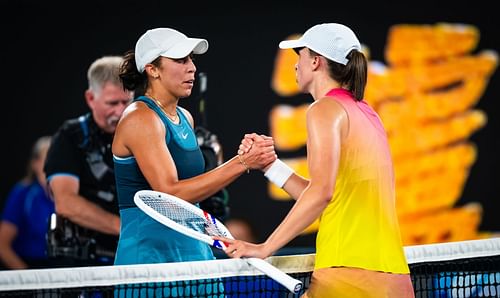 Madison Keys after beating Iga Swiatek in thr 2025 Australian Open semifinal. (Source: Getty)