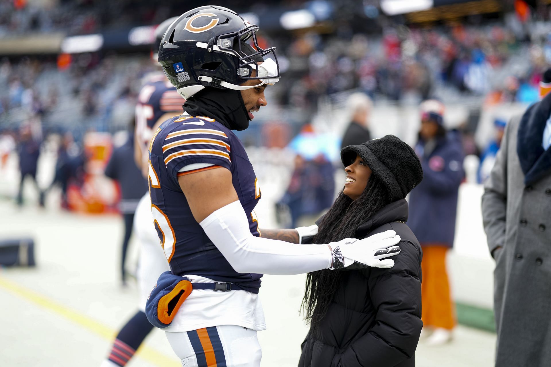 Detroit Lions v Chicago Bears - Simone Bile and husband Jonathan Owens (Source: Getty)