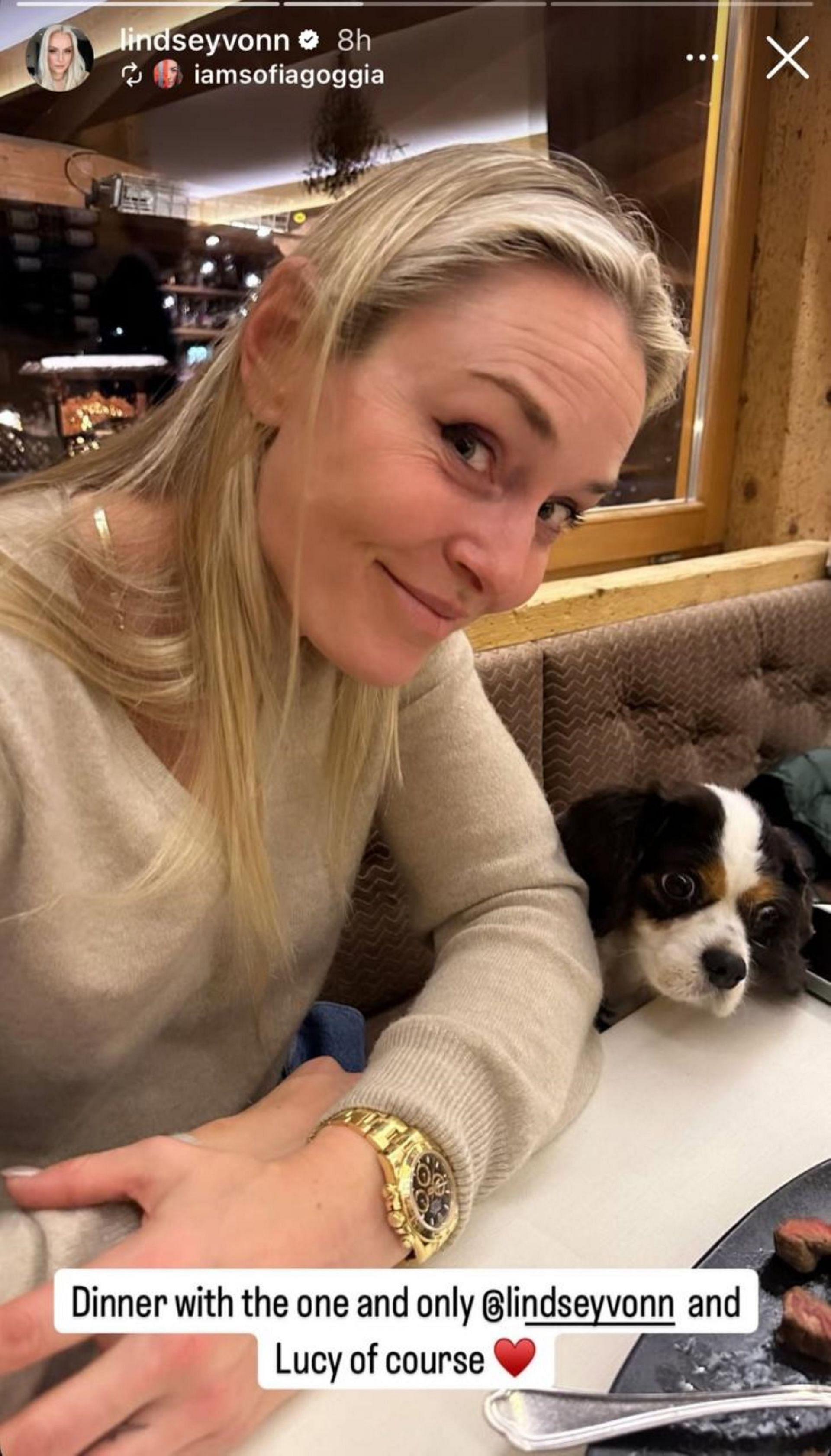 Lindsey Vonn steps out for dinner with Italian Sophia Goggia; Instagram - @lindseyvonn