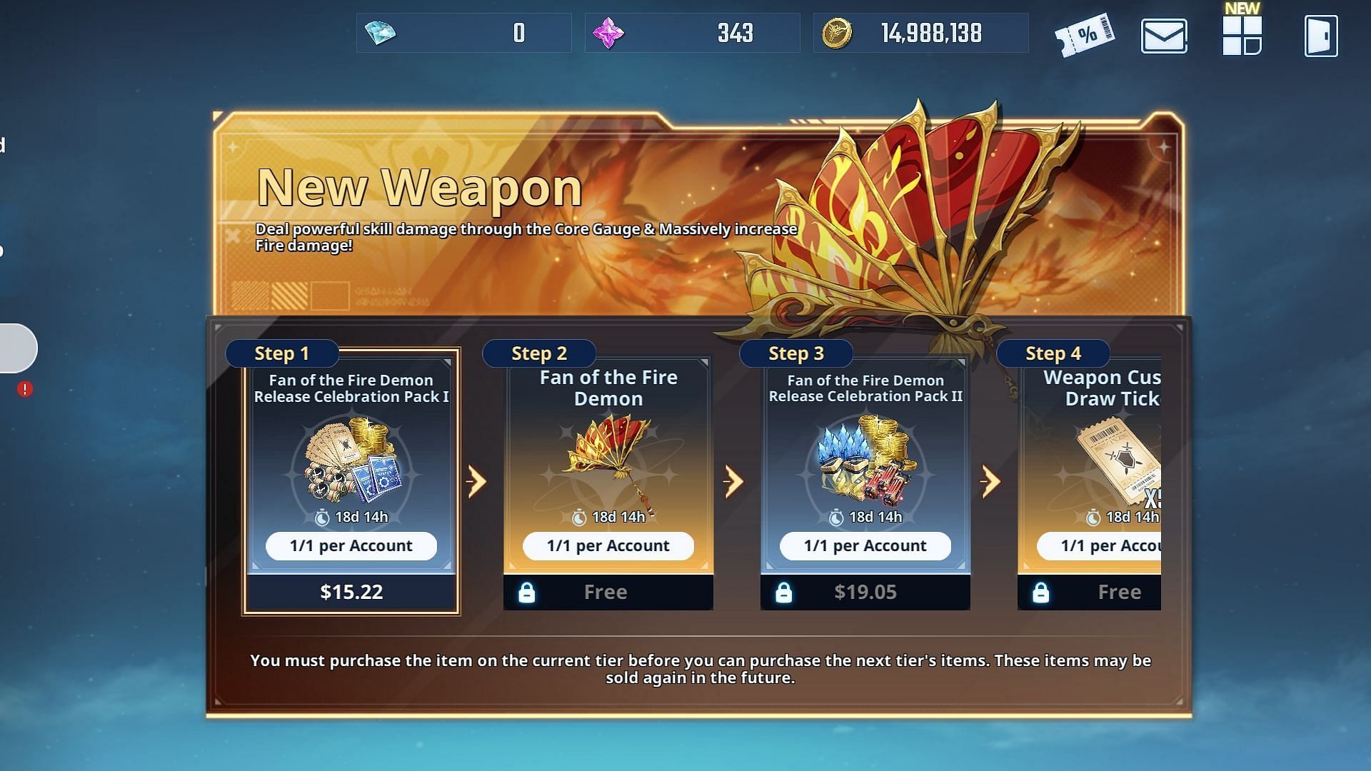 You can get the weapon for free by purchasing packs at the New Weapon in the Update Shop (Image via Netmarble)