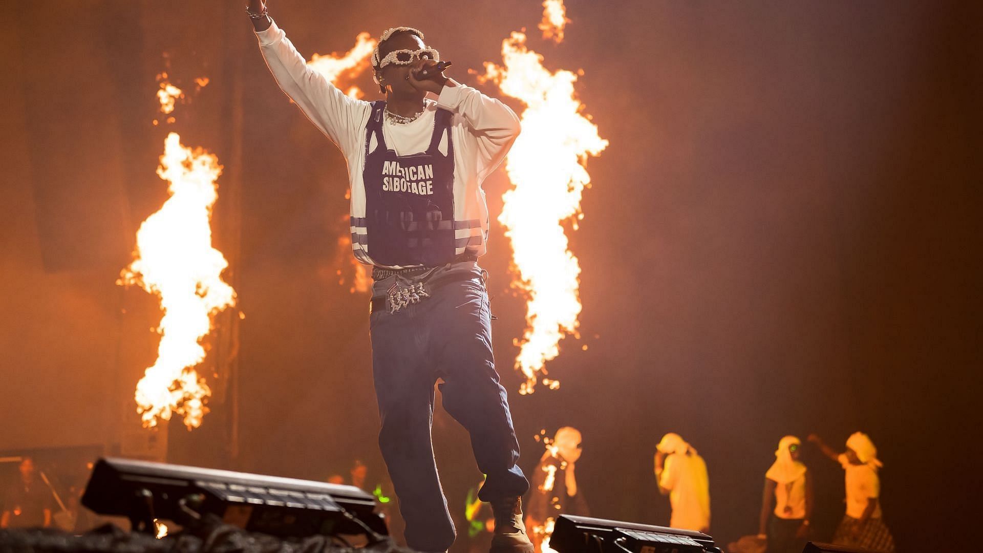 American rapper A$AP Rocky performs onstage during day three of Rolling Loud Miami at Hard Rock Stadium on July 23, 2023, in Miami Gardens, Florida. (Image via Getty/Jason Koerner)