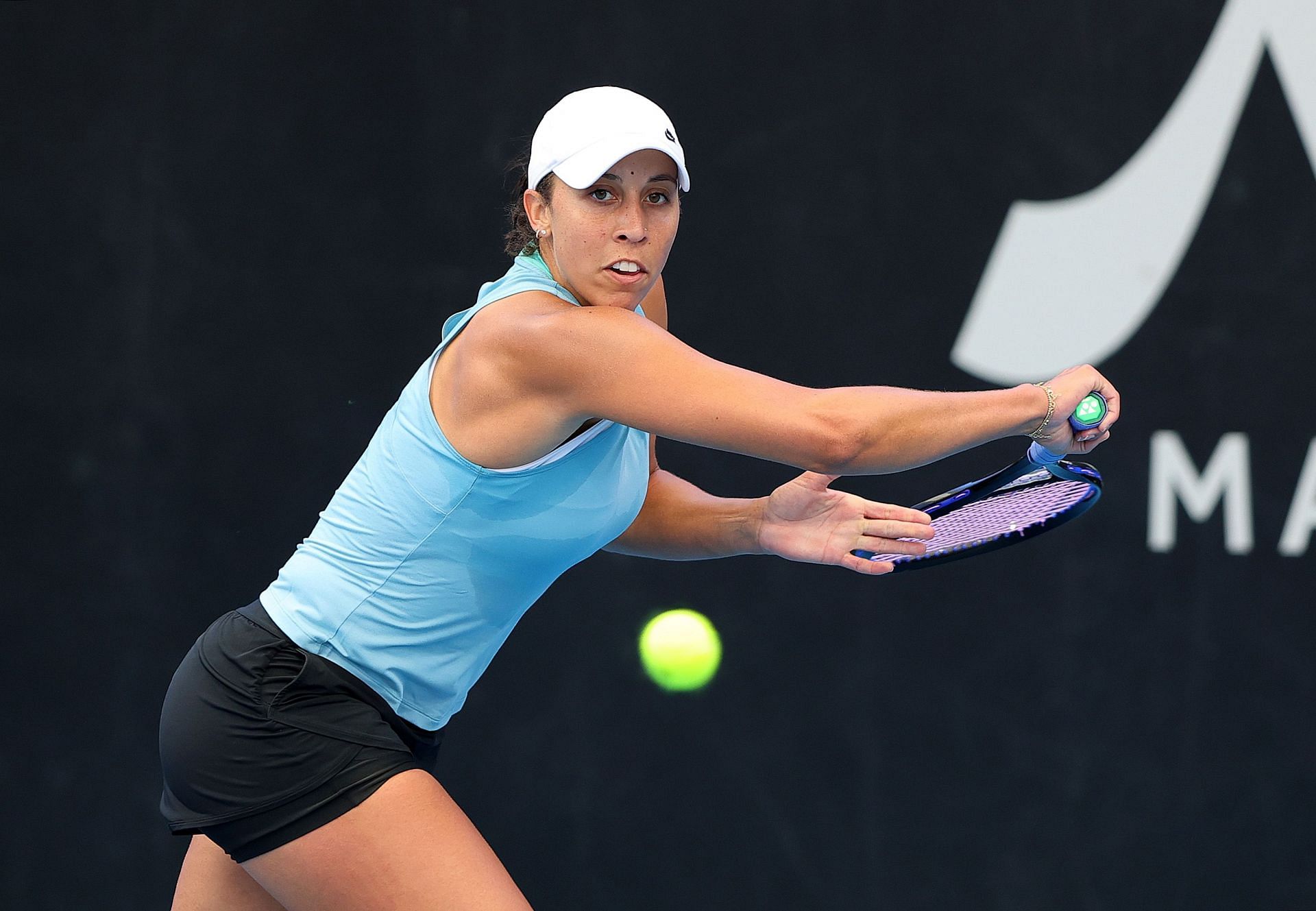 Madison Keys tracks down a ball at Adelaide (Image via Getty)