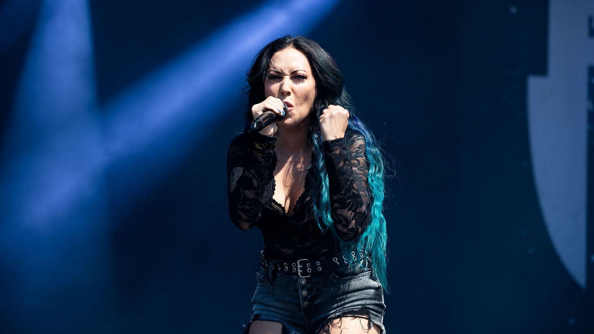 Carla Harvey of Butcher Babies performs during Alcatraz Metal Fest on August 13, 2022, in Kortrijk, Belgium. (Image via Getty/Elsie Roymans)