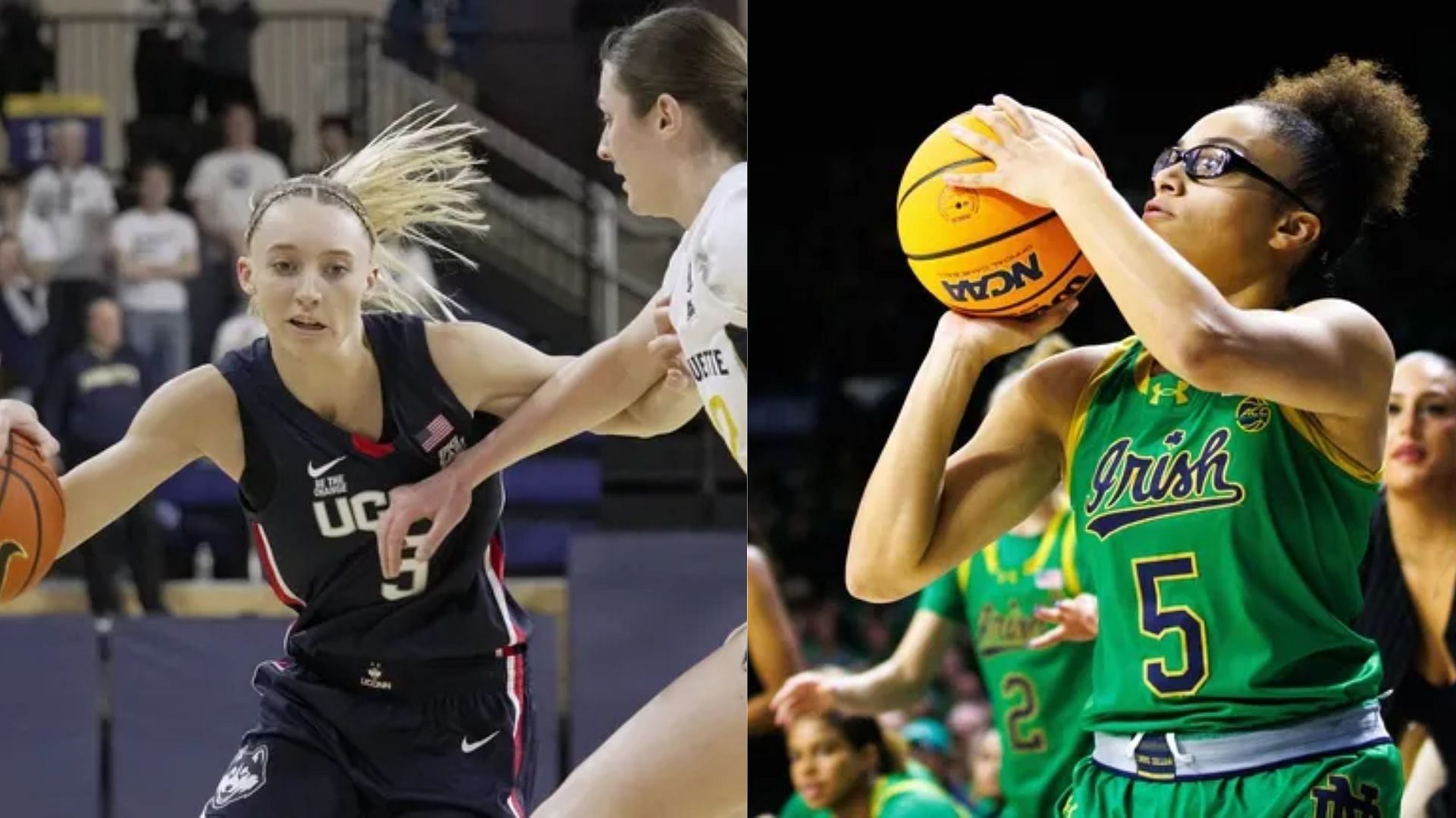 UConn guard Paige Bueckers (left) and Notre Dame guard Olivia Miles (right) (Image Source: IMAGN)