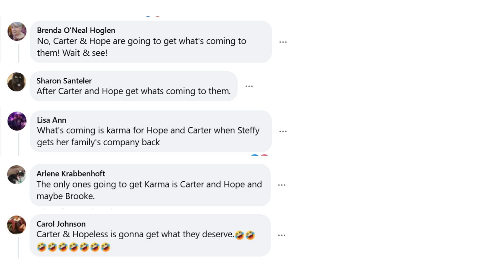 More fan comments criticizing Hope and Carter (Image via Facebook/@The Bold and the Beautiful)