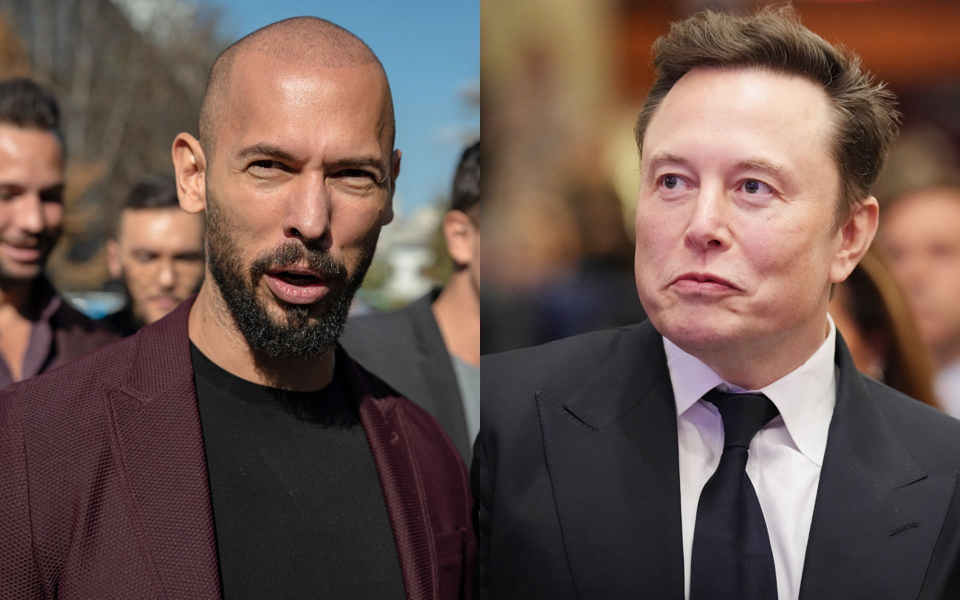 Andrew Tate (left) questions Elon Musk (right) about X taking down his political party