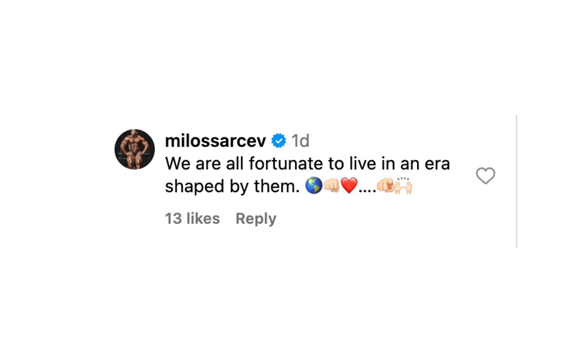 Milos Sarcev&#039;s comment screenshot.