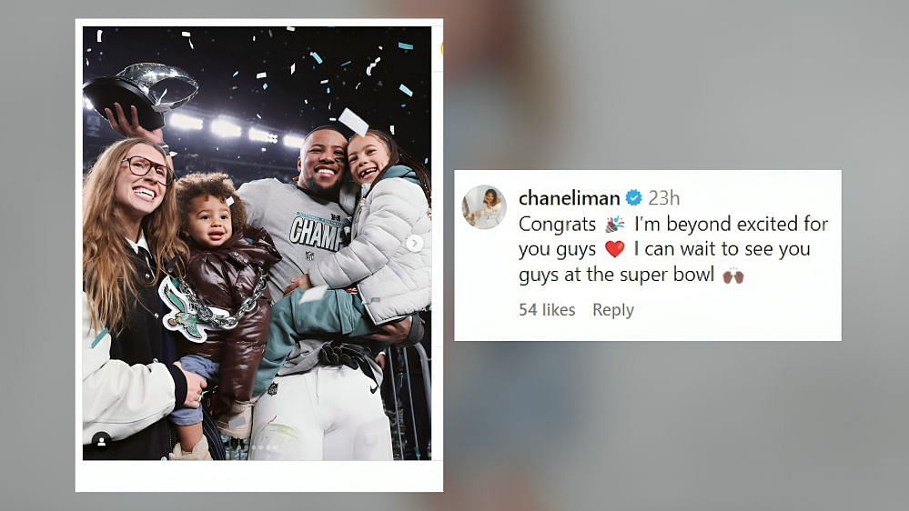 Davon Godchaux&#039;s wife Chanel Iman shares reaction to Saquon Barkley celebrating NFC title win with girlfriend Anna Congdon (Image Source: Congdon/IG)