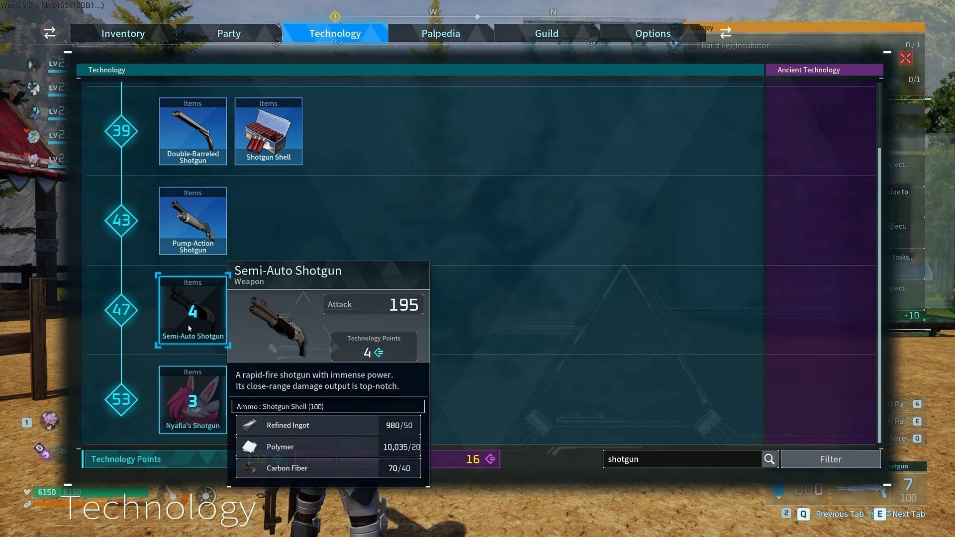 Semi-Auto Shotgun in Palworld stats (Image via Pocketpair || YouTube/Cjthecheesedj)