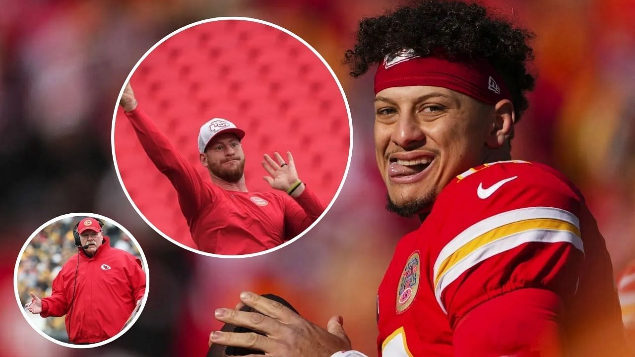 Patrick Mahomes (Source: Getty) | Andy Reid and Carson Wentz (Sources: Imagn)