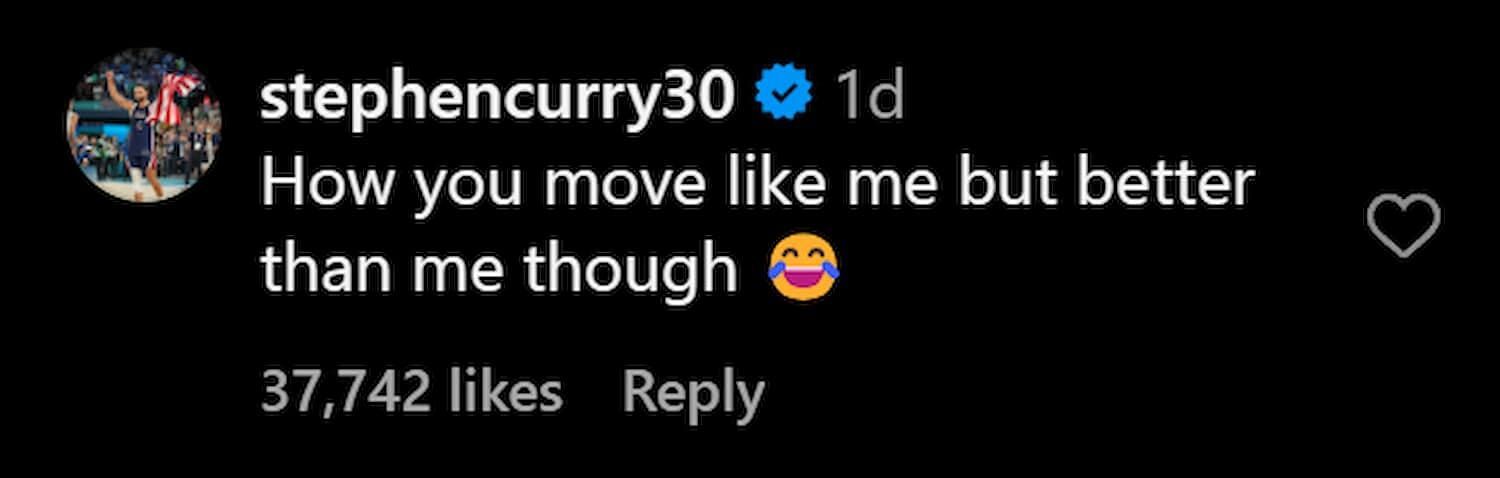 Steph Curry&#039;s comment on Jaxon Simons IG reel (Photo credits: simonssaysjax/Instagram)