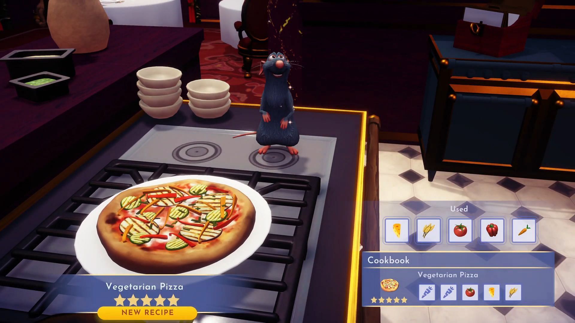 Vegetarian Pizza in Disney Dreamlight Valley (Image via Gameloft || YouTube/@Greymane Gaming)