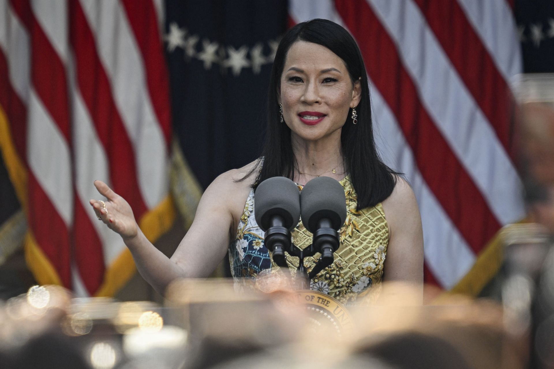 Liu in Asian American, Native Hawaiian, and Pacific Islander Heritage Month event at the White House (Image via Getty)