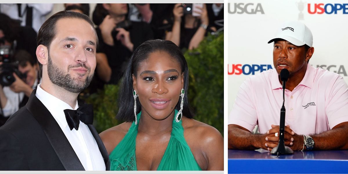 Alexis Ohanian and Serena Williams (R) and Tiger Woods (L); ( Source - Getty Images)