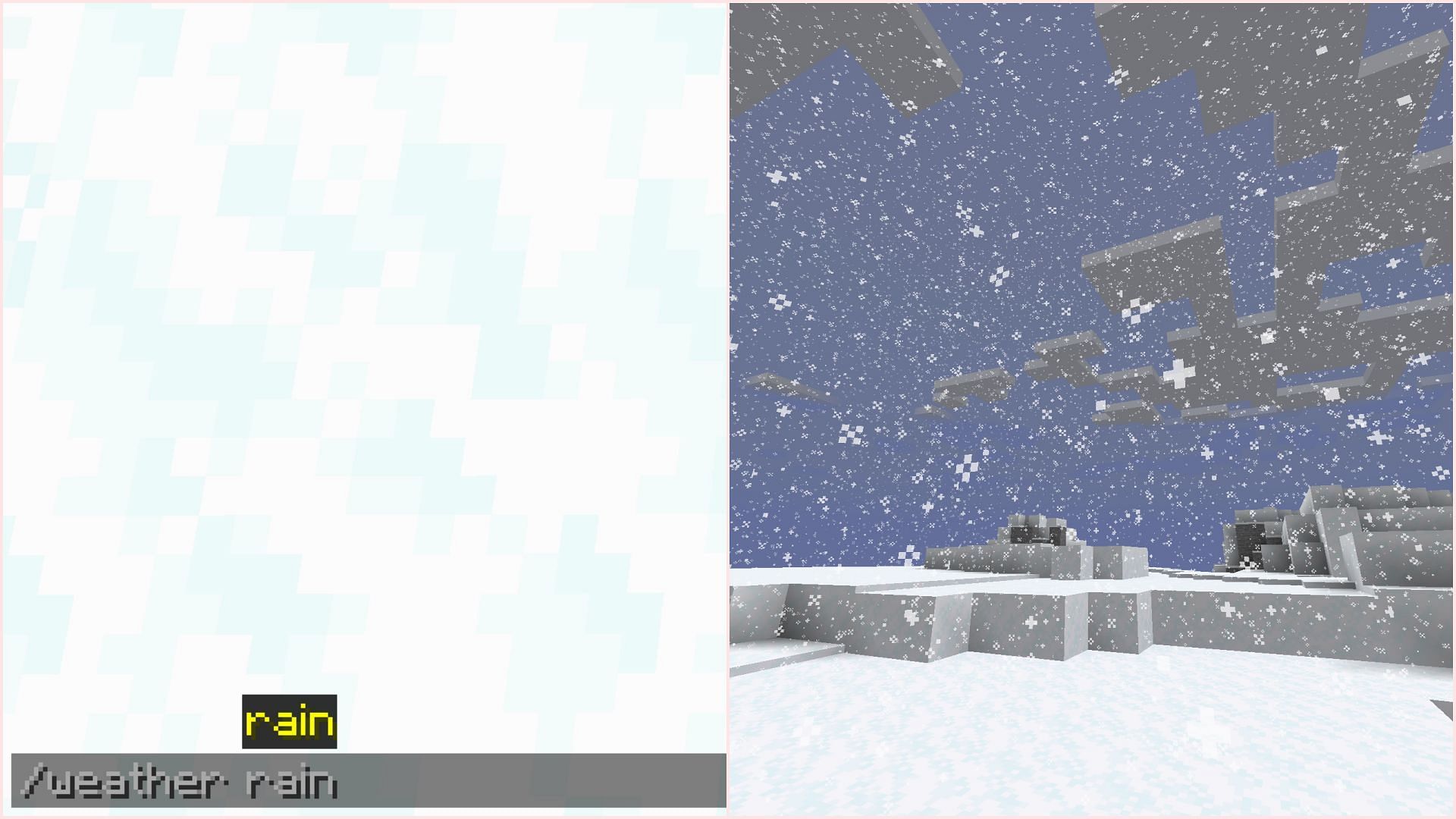 Enter the weather command to make it snow manually (Image via Mojang Studios)