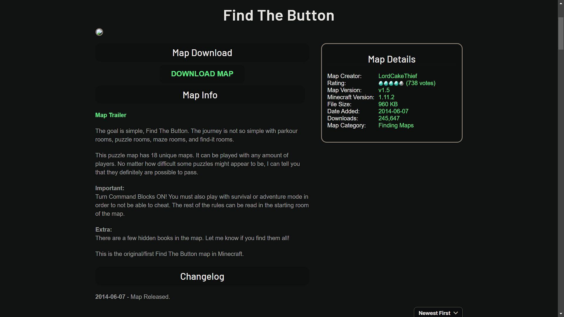 Find The Button map can be easily downloaded from this website (Image via Minecraft Maps)