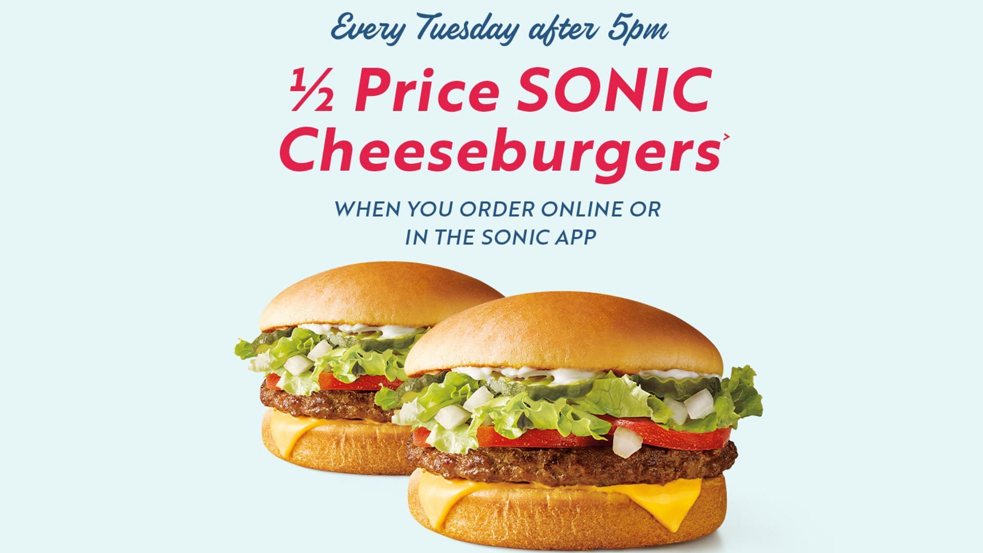 Sonic cheeseburgers at half the price on Tuesdays after 5 p.m. (Image via Sonic Drive-In)