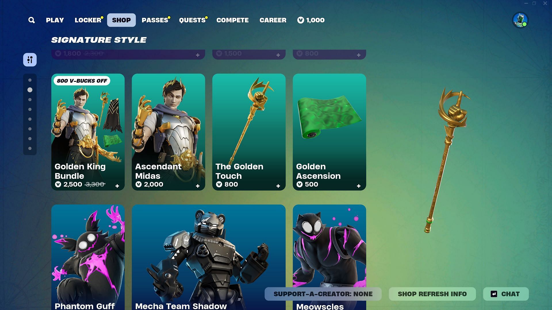 The Ascendant Midas skin in Fortnite can be purchased separately (Image via Epic Games)