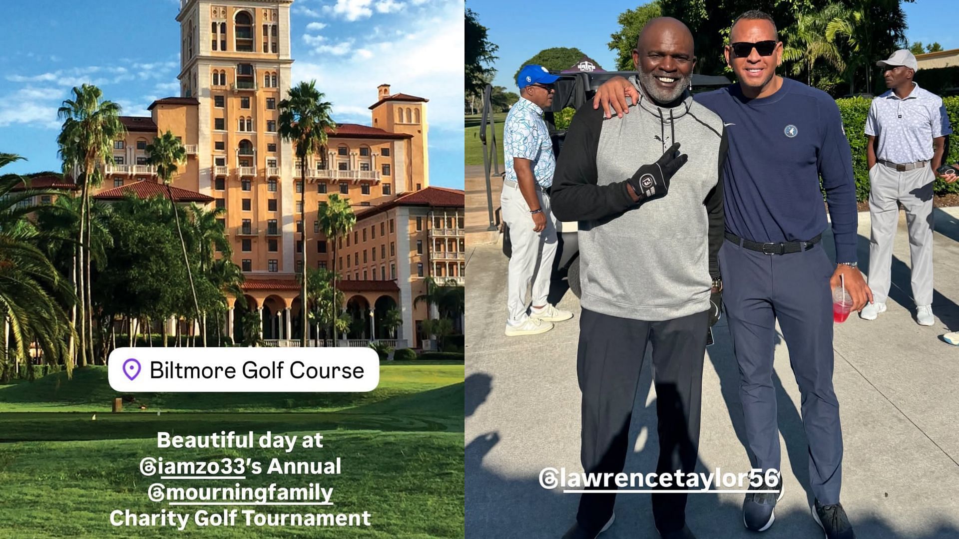 A-Rod was present for Alonzo Mourning&#039;s charity golf tournament along with NFL legend Lawerence Taylor (Photo Source: @arod IG)