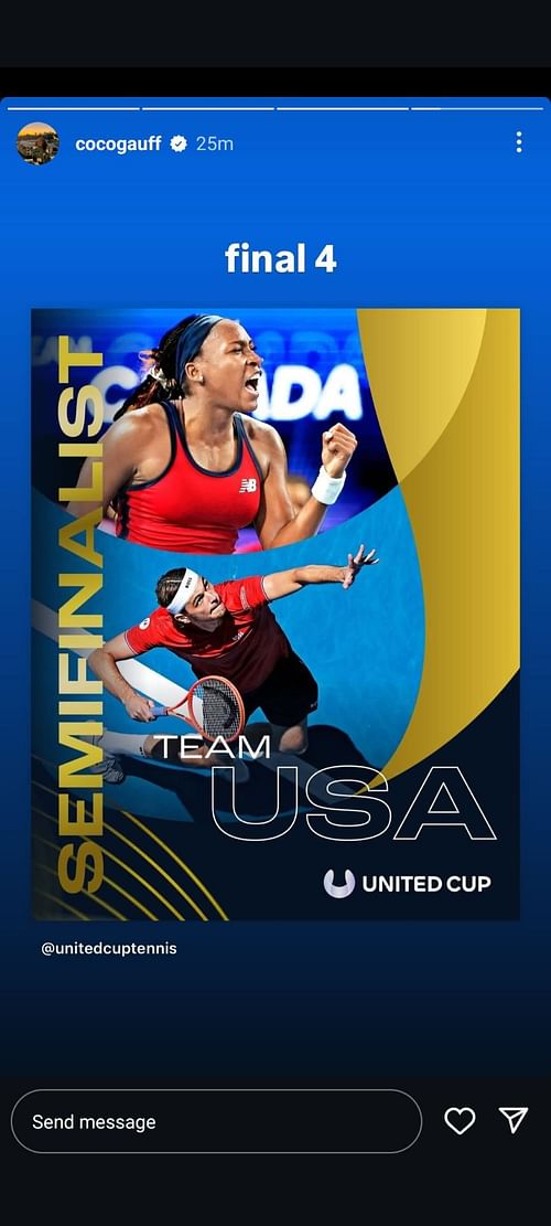 Coco Gauff's Instagram Story. (Image: Instagram @cocogauff)