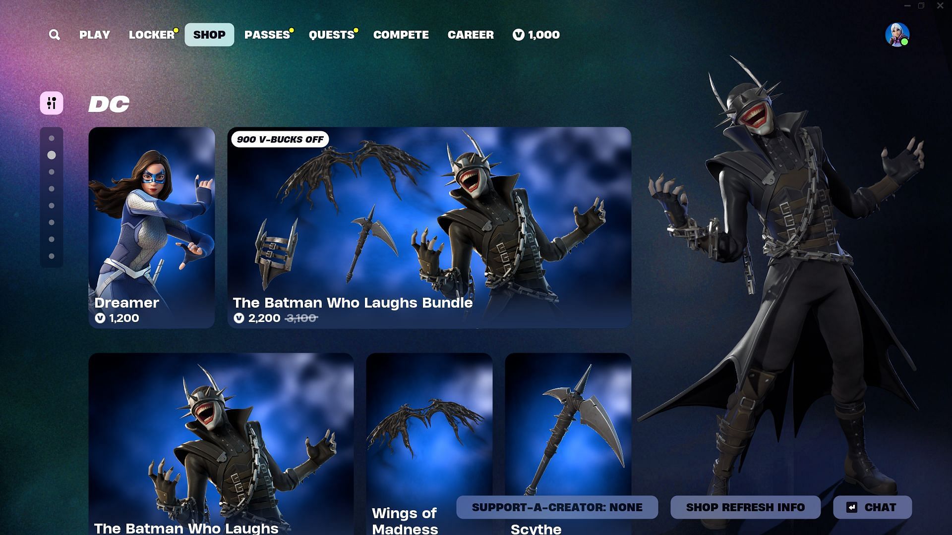 You can now purchase The Batman Who Laughs skin in Fortnite (Image via Epic Games)