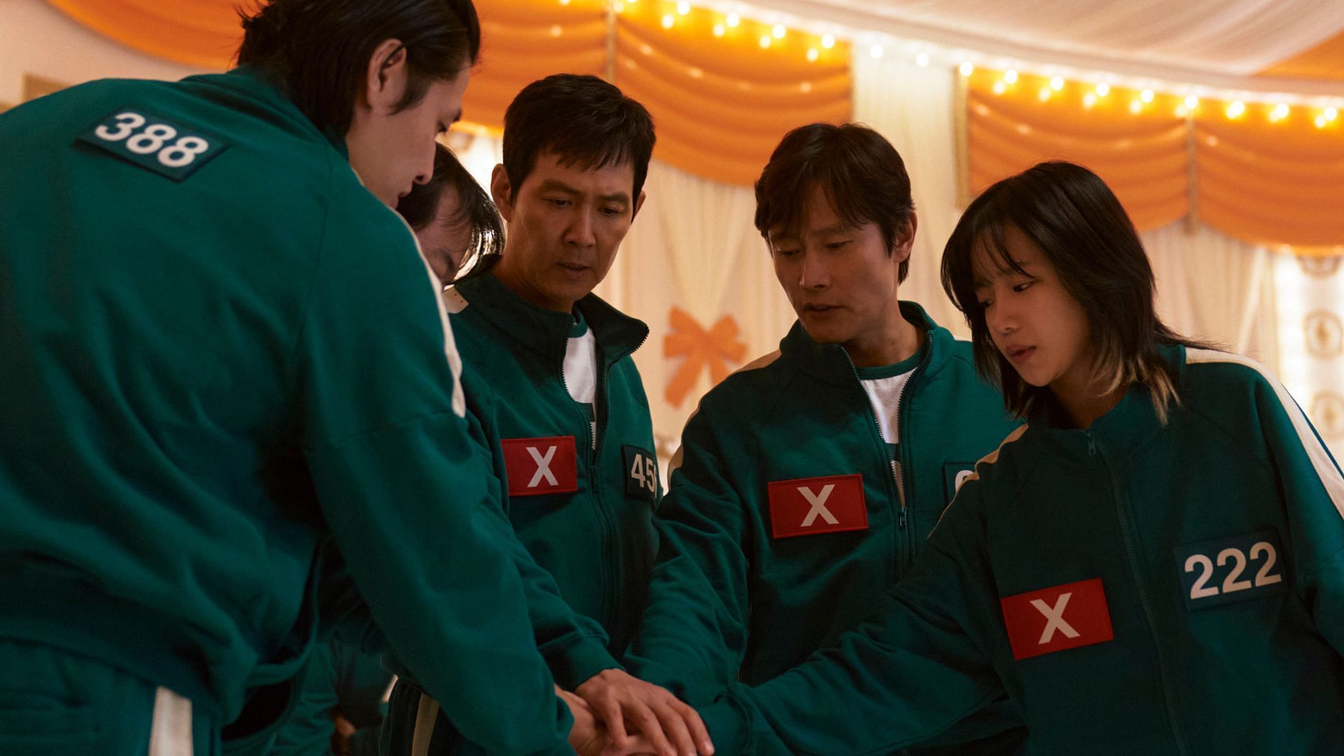 (From L to R) Kang Ha-neul, Lee Seo-hwan, Lee Jung-jae, Lee Byung-hun, and Jo Yuri (Image via X/@NetflixKR)