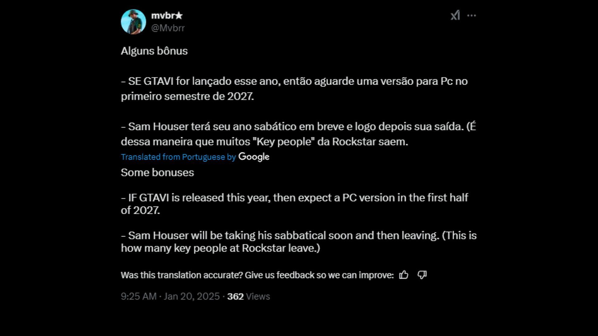 @Mvbrr&#039;s suggestion regarding GTA 6 PC&#039;s possible release year (Image via X/@Mvbrr)