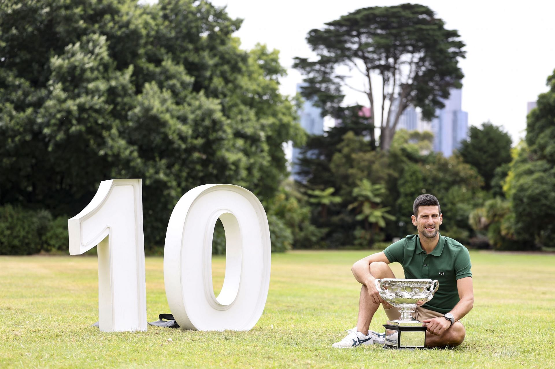 The Serb celebrating his 10th Australian Open win in 2023 - Source: Getty