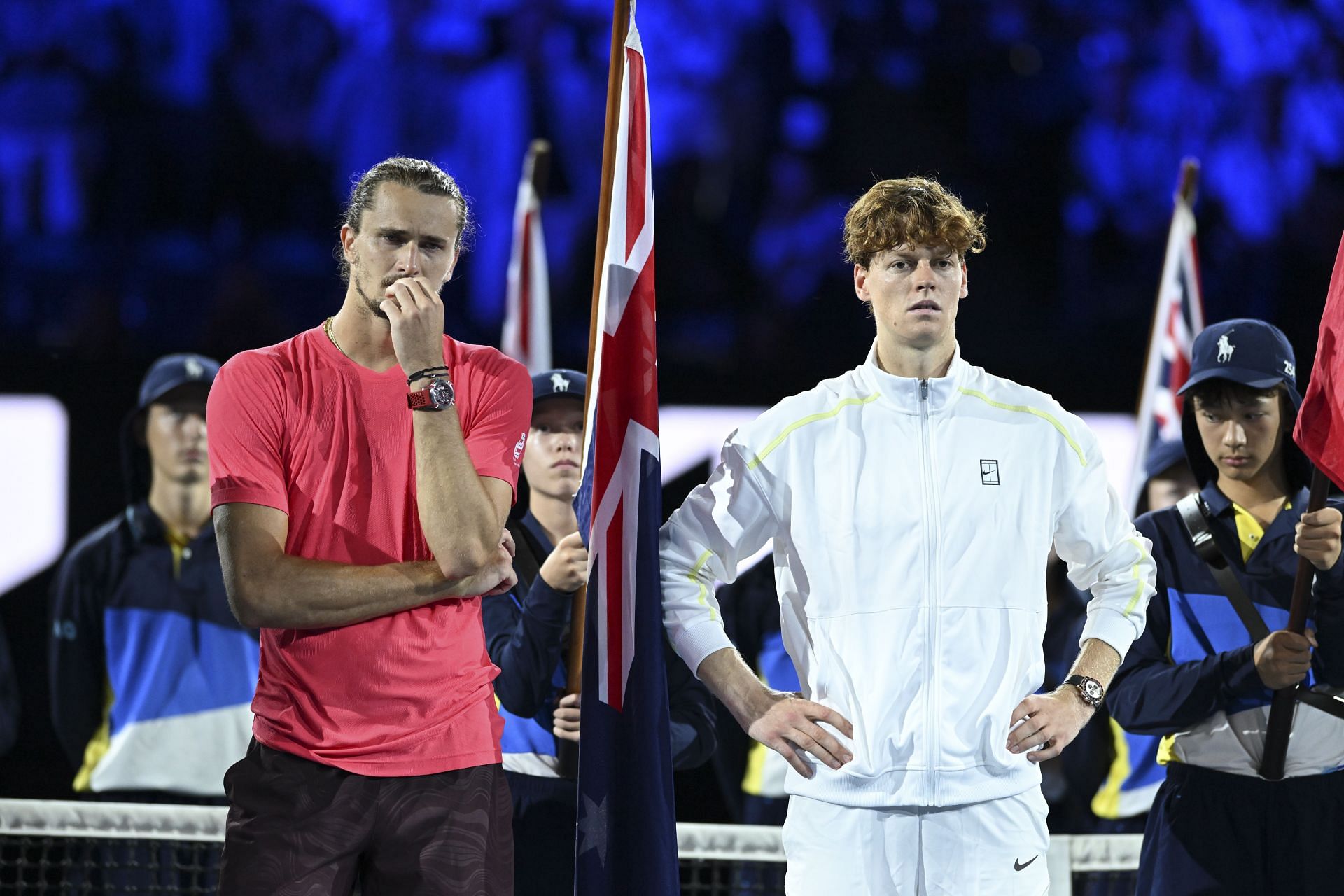 Jannik Sinner and Alexander Zverev at the 2025 Australian Open trophy ceremony (Source: Getty Images)