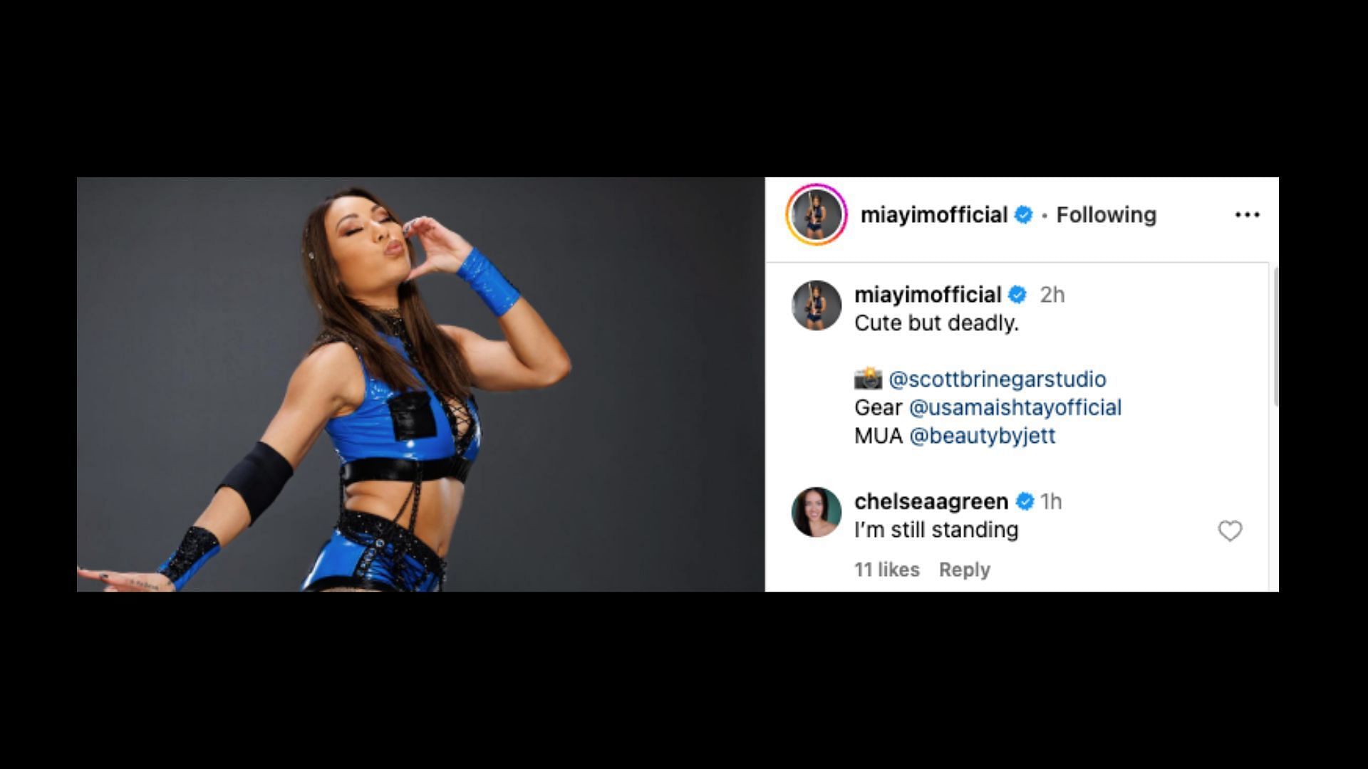 Green mocks Michin on social media following RAW. [Image credit: Michin&#039;s Instagram account]