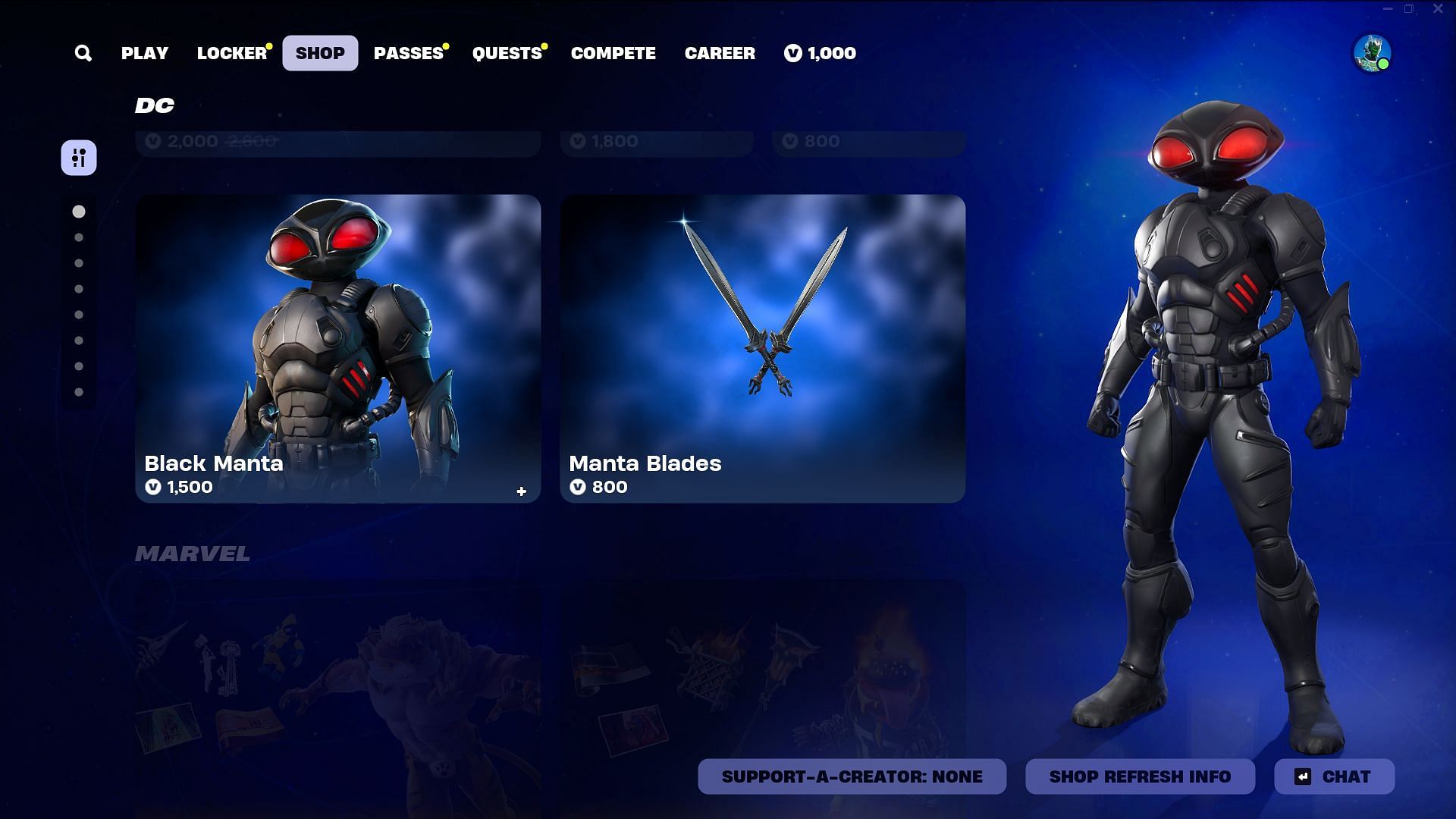 You can now purchase the Black Manta skin in Fortnite (Image via Epic Games)