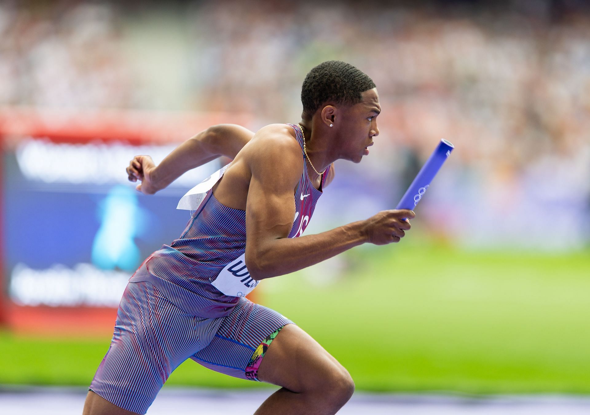 Quincy Wilson competes in the 4x400m relay at the Paris Olympics ( Image Source: Getty)